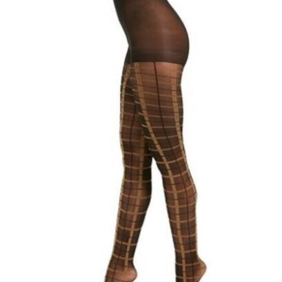 INC International Concepts Windowpane Plaid Tights Black